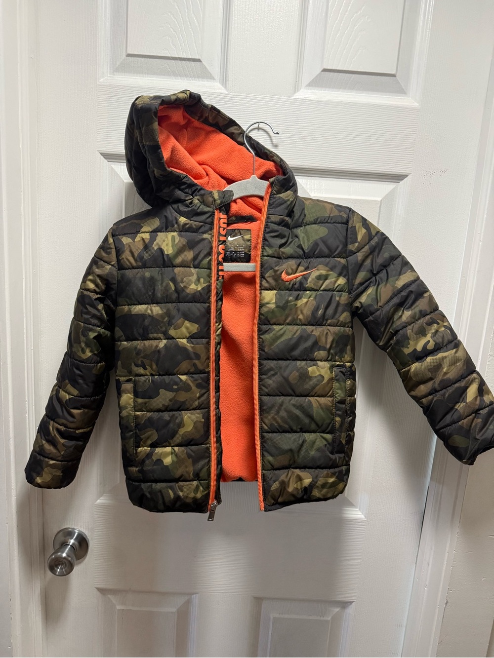 Nike Kids Camo Puffer Jacket with Orange Lining